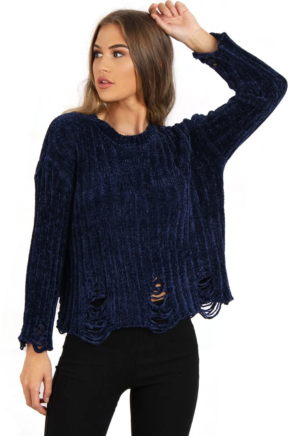 Oversized Soft Chenille Distressed Jumper