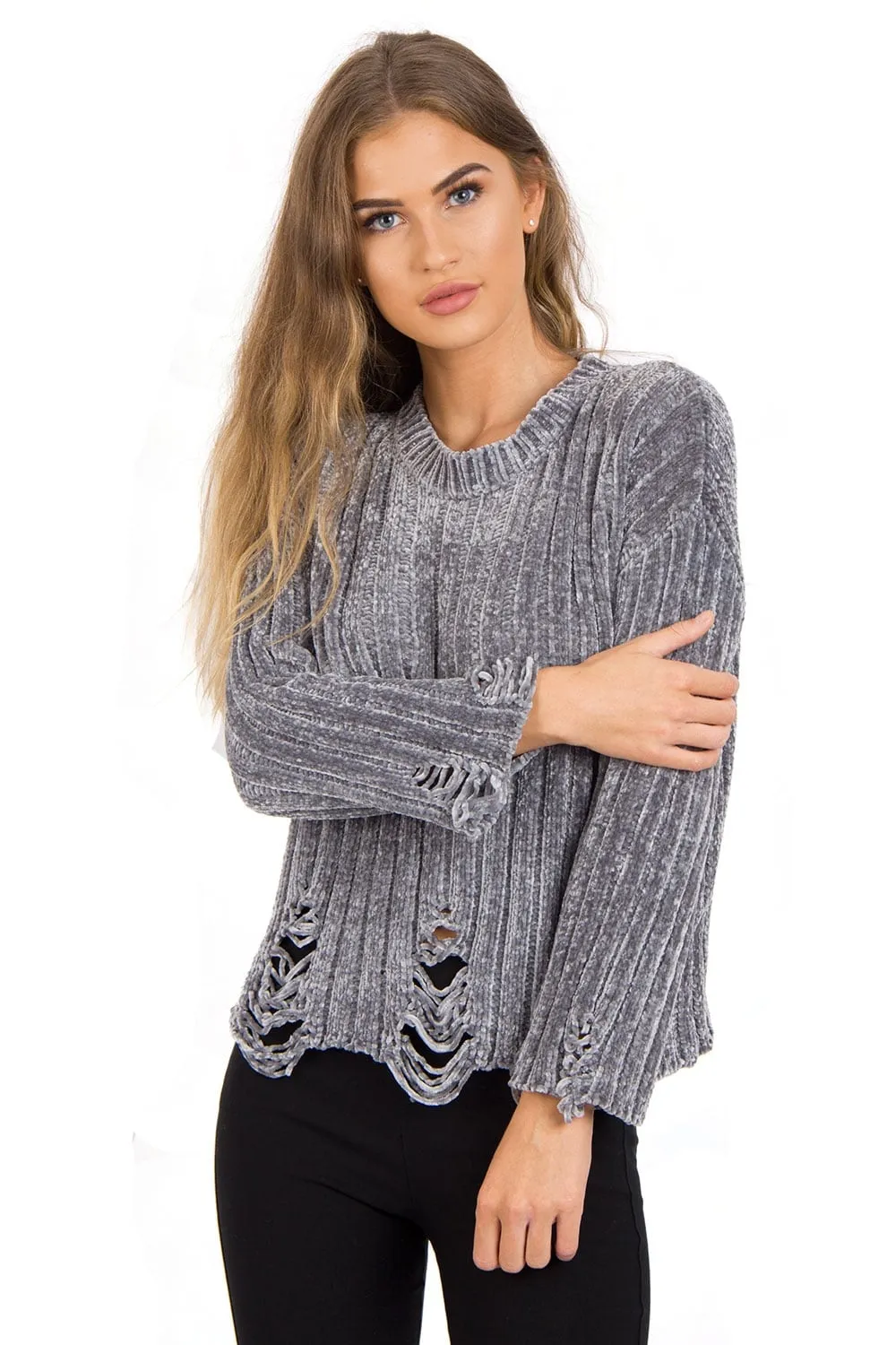 Oversized Soft Chenille Distressed Jumper