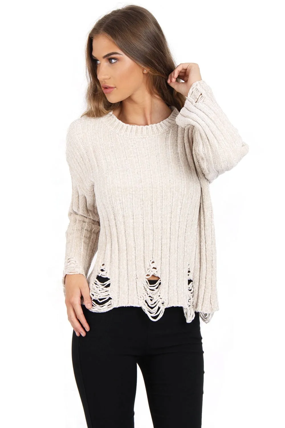 Oversized Soft Chenille Distressed Jumper