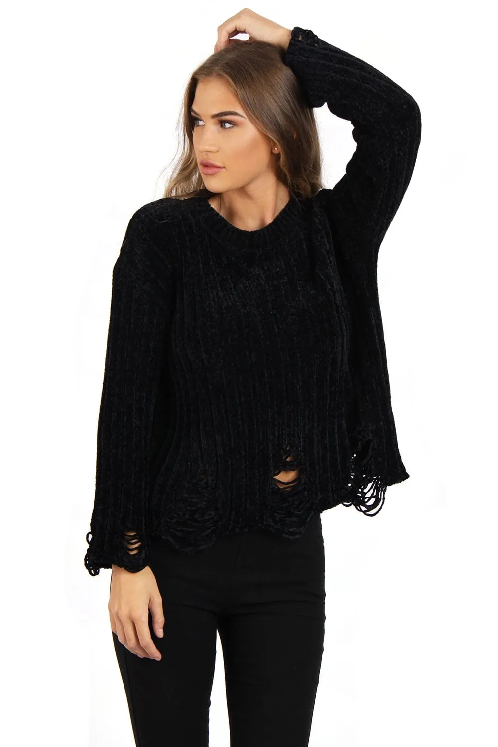 Oversized Soft Chenille Distressed Jumper