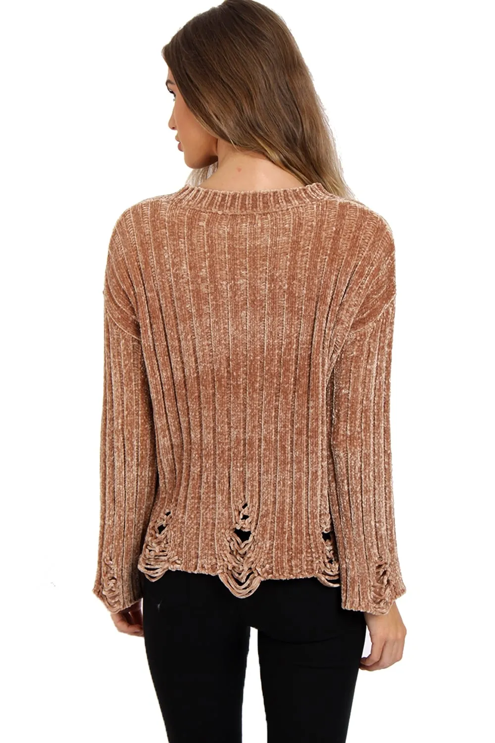 Oversized Soft Chenille Distressed Jumper