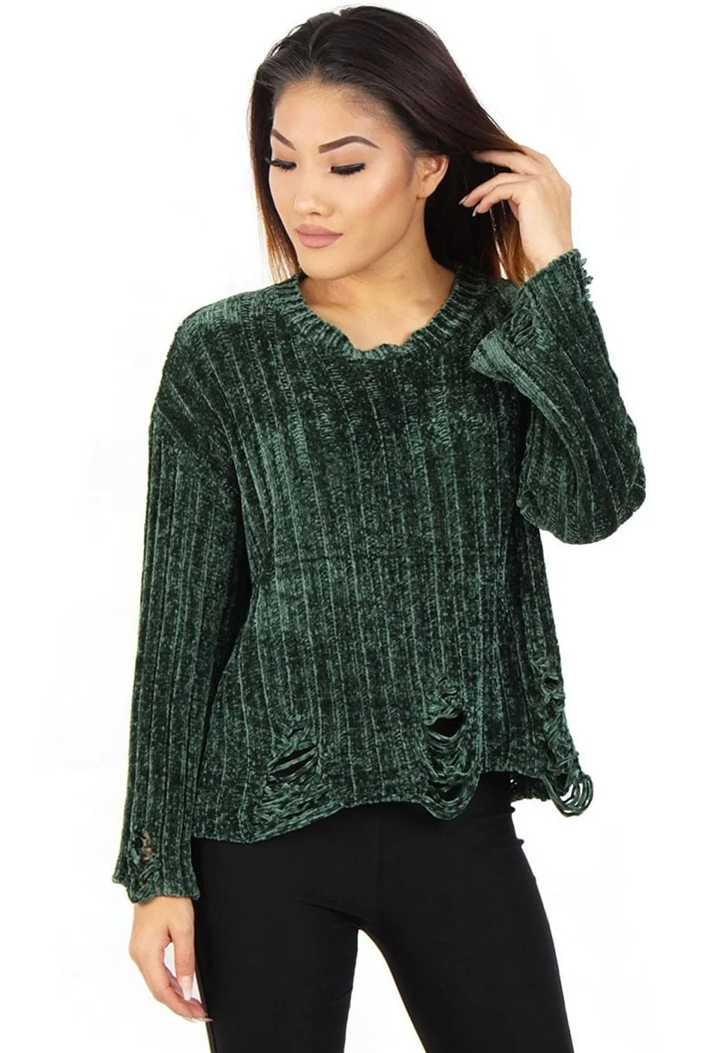 Oversized Soft Chenille Distressed Jumper