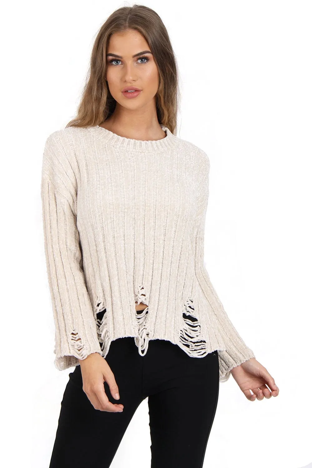 Oversized Soft Chenille Distressed Jumper