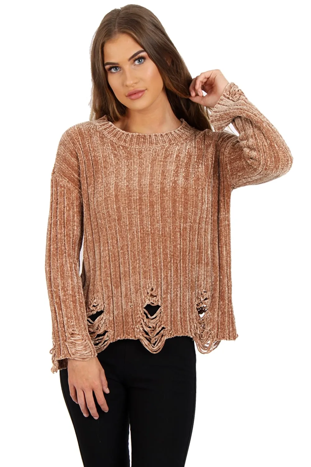 Oversized Soft Chenille Distressed Jumper