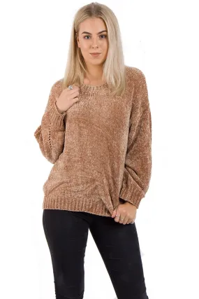 Oversized Soft Chenille Knitted Hole Design Sleeve Jumper