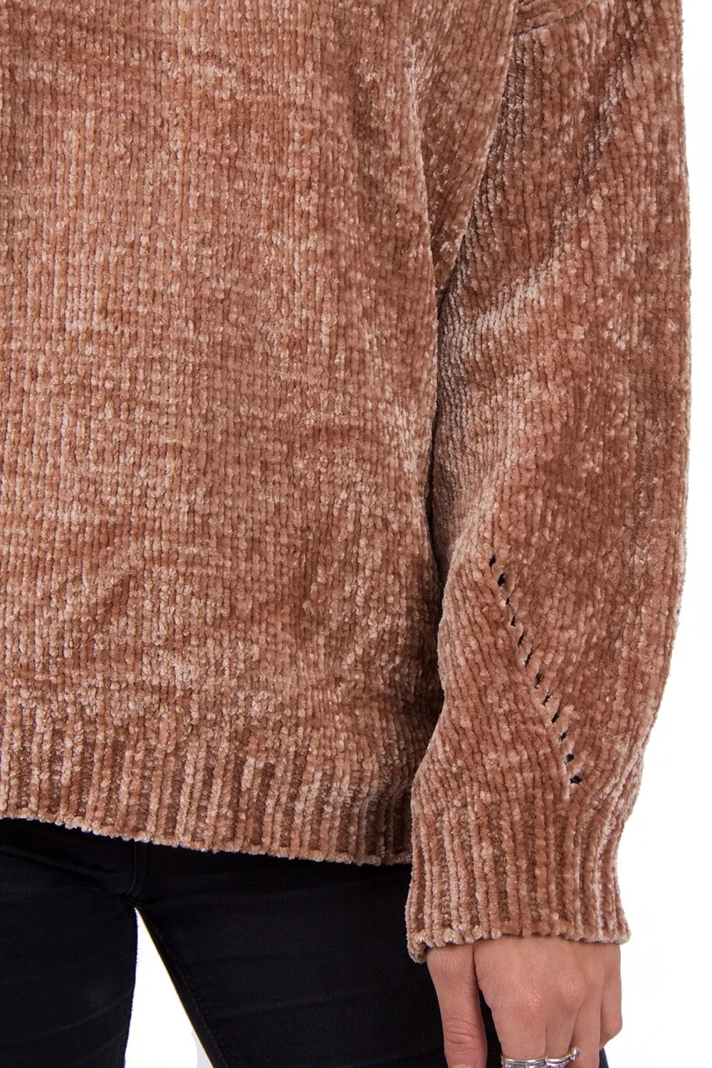 Oversized Soft Chenille Knitted Hole Design Sleeve Jumper