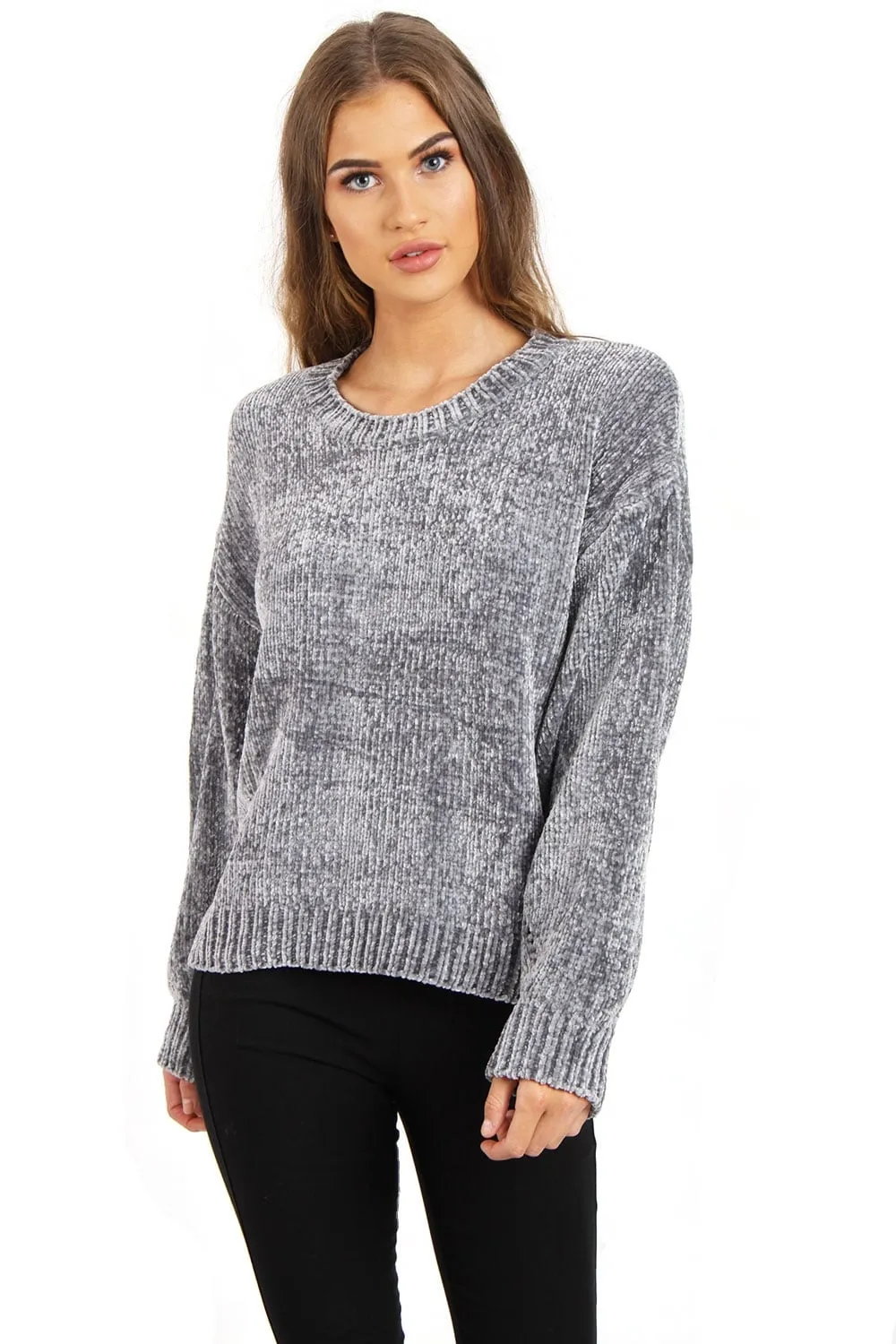 Oversized Soft Chenille Knitted Hole Design Sleeve Jumper