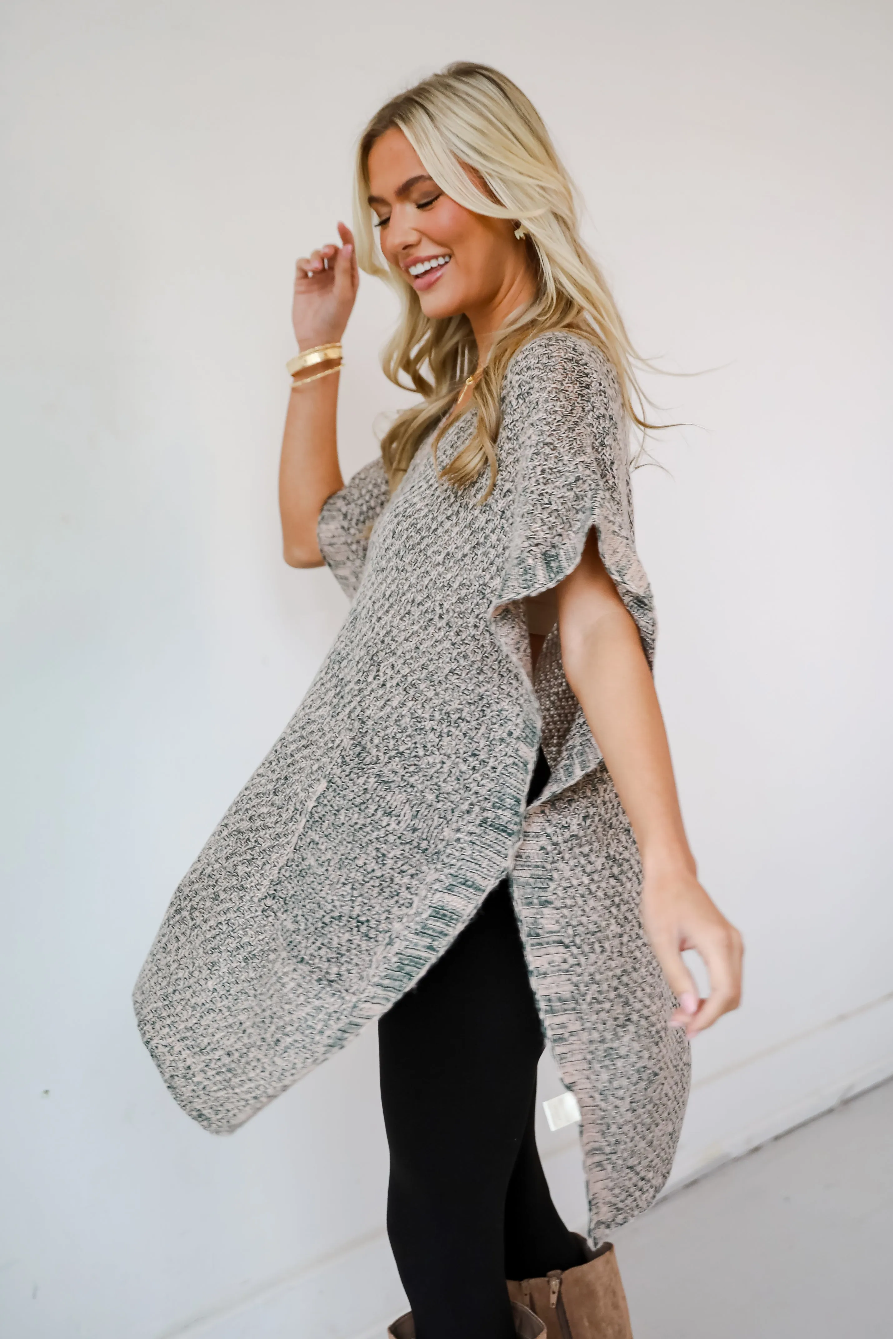 Perfectly Toasty Taupe Knit Poncho - DOORBUSTER