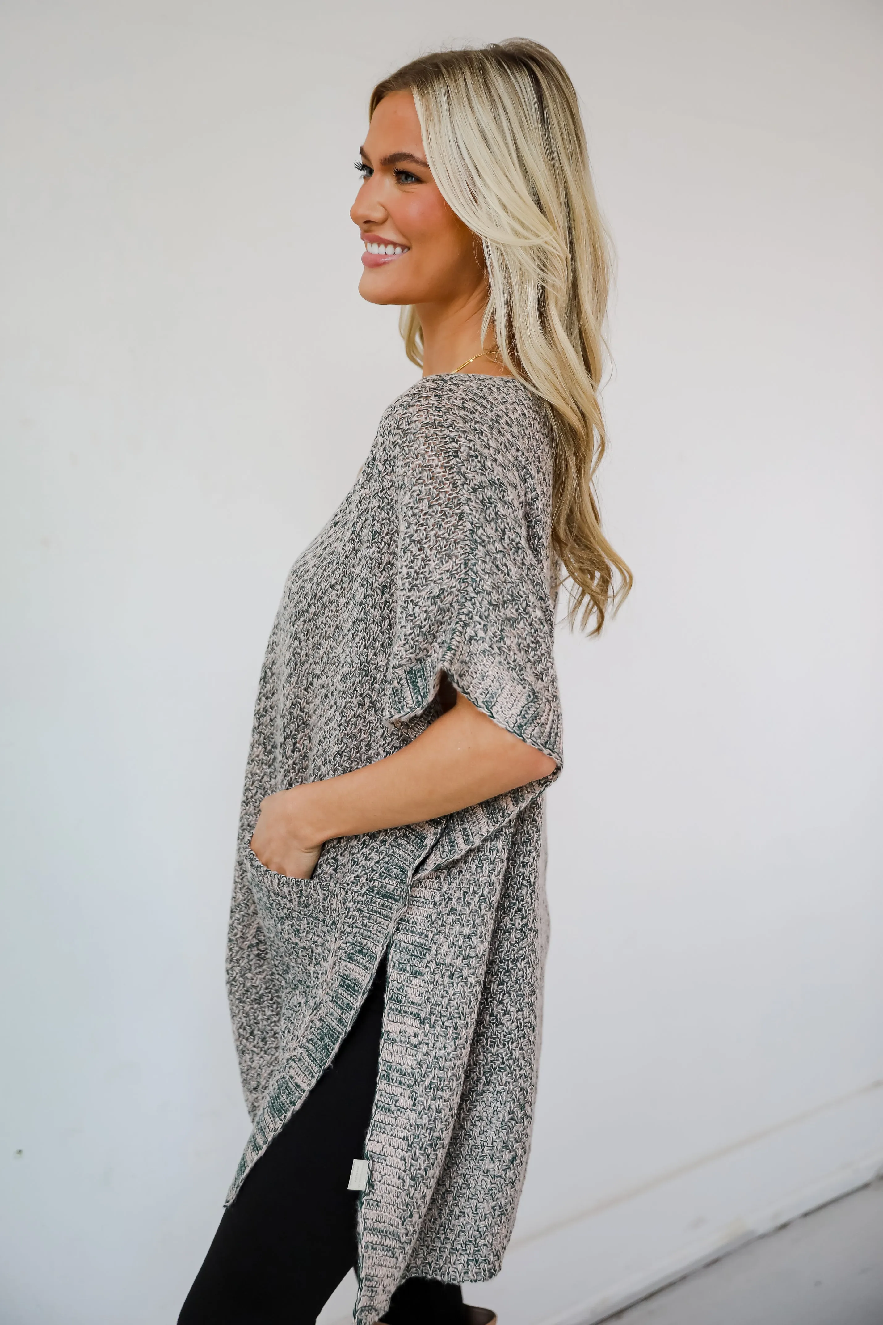 Perfectly Toasty Taupe Knit Poncho - DOORBUSTER