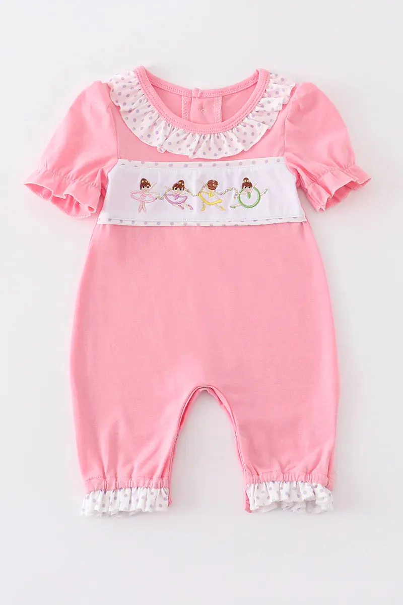 Pink Ballerina Embroidered Romper