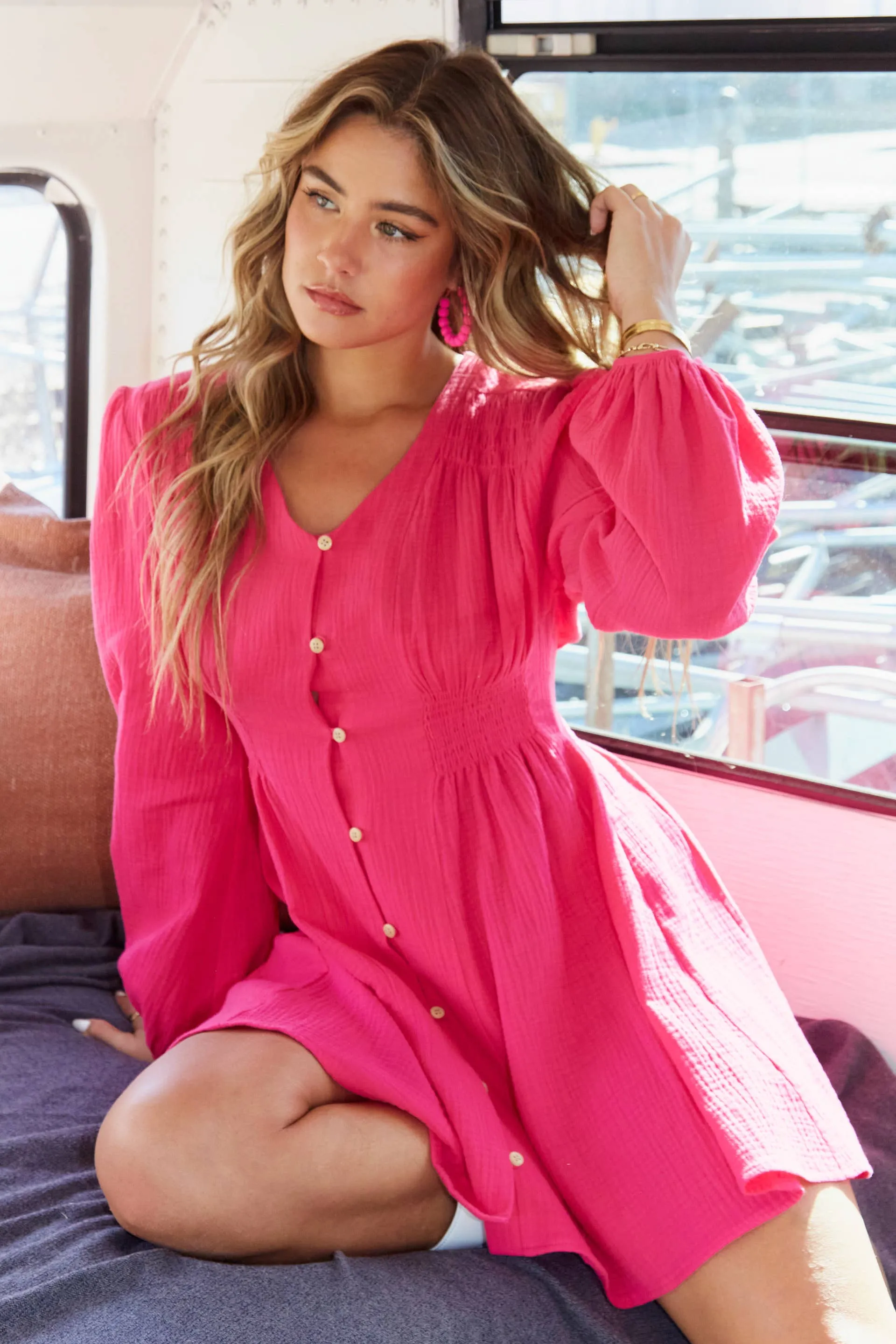 Pink Button Down Dress