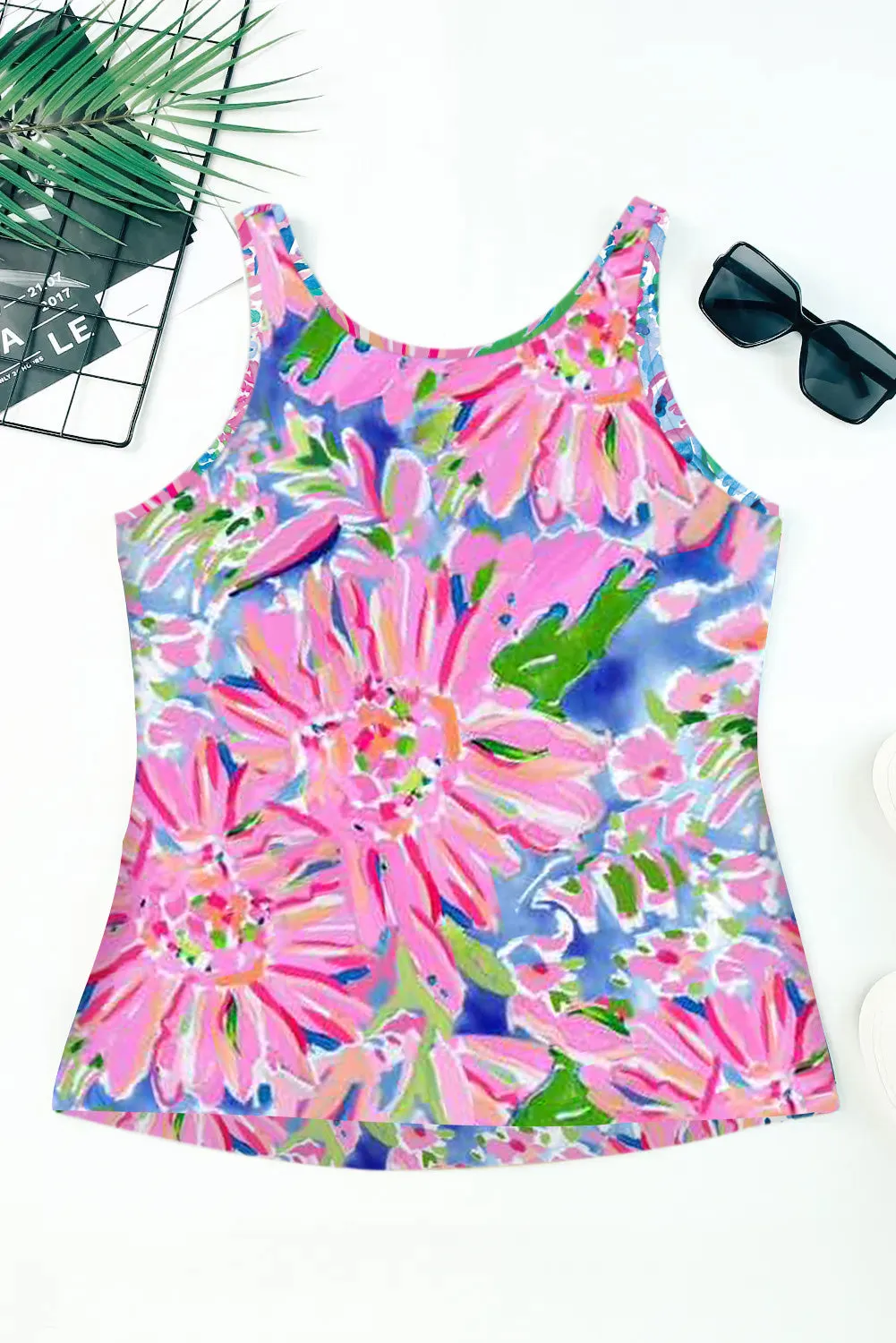 Pink Floral Print Notch Neck Tank Top – Effortlessly Bold, Unapologetically You