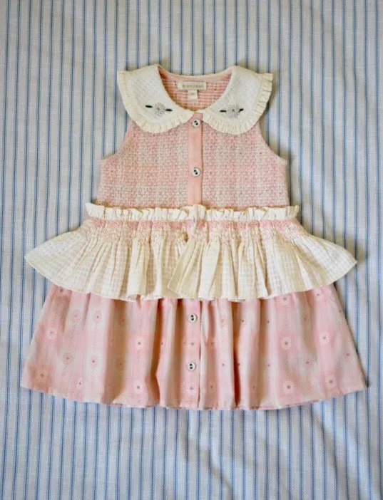 Pink Jacquard Gingham with Hand-Smocked Ruffle