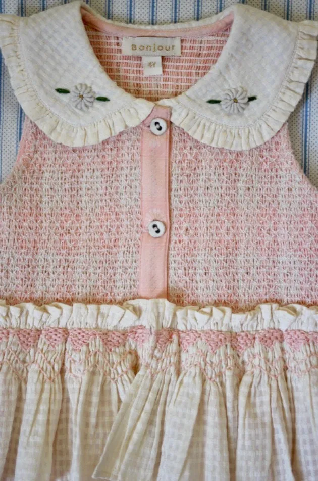 Pink Jacquard Gingham with Hand-Smocked Ruffle