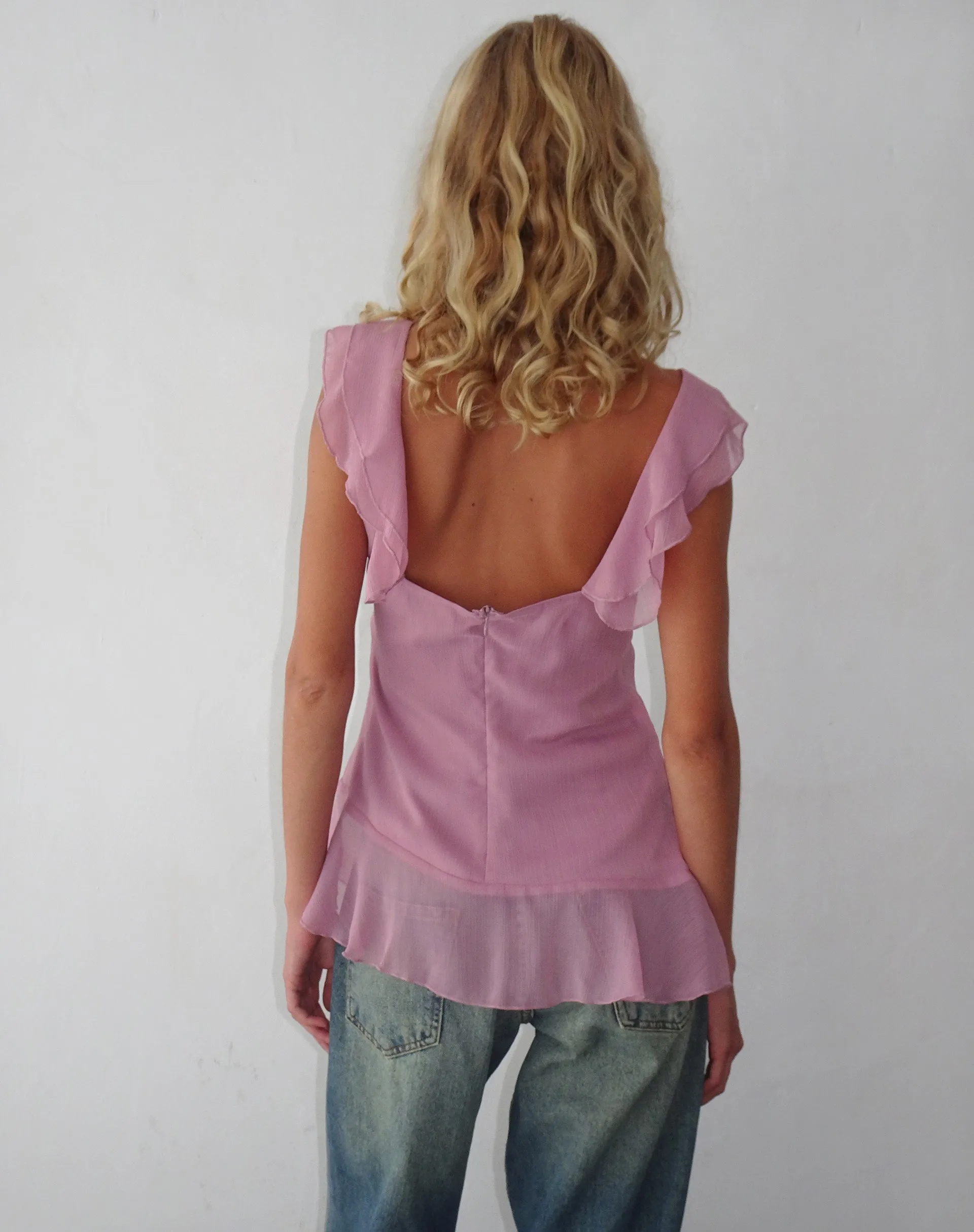 Piro Ruffle Longline Top in Light Plum