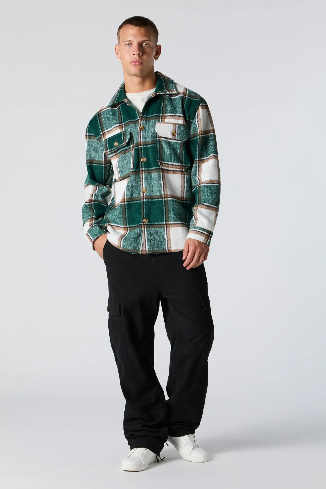 Plaid Button Front Shacket