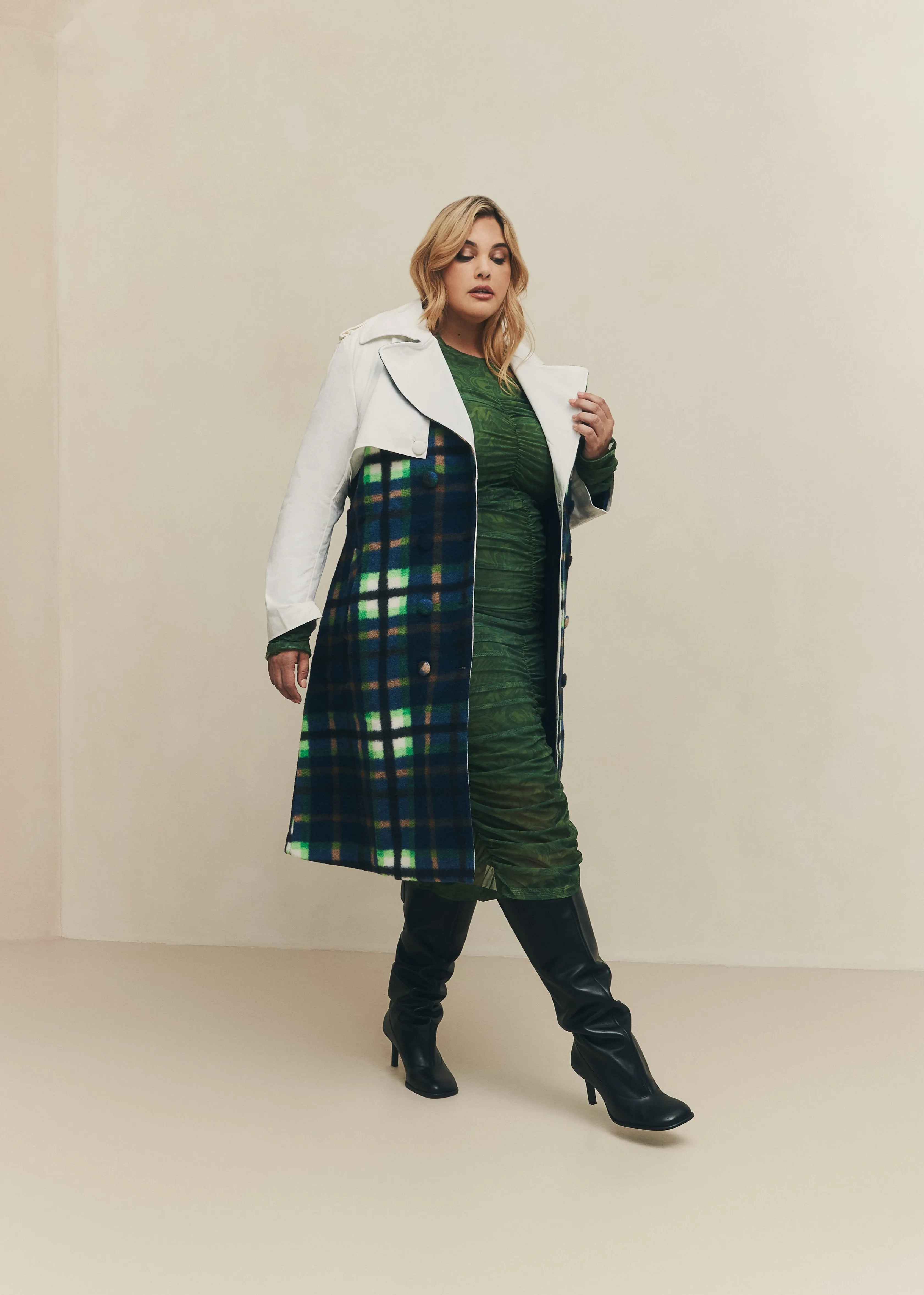 Plaid Two Tone Trench Coat