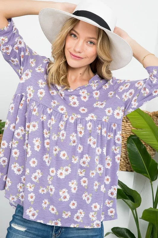 Plus Floral Split Neckline Babydoll Tunic