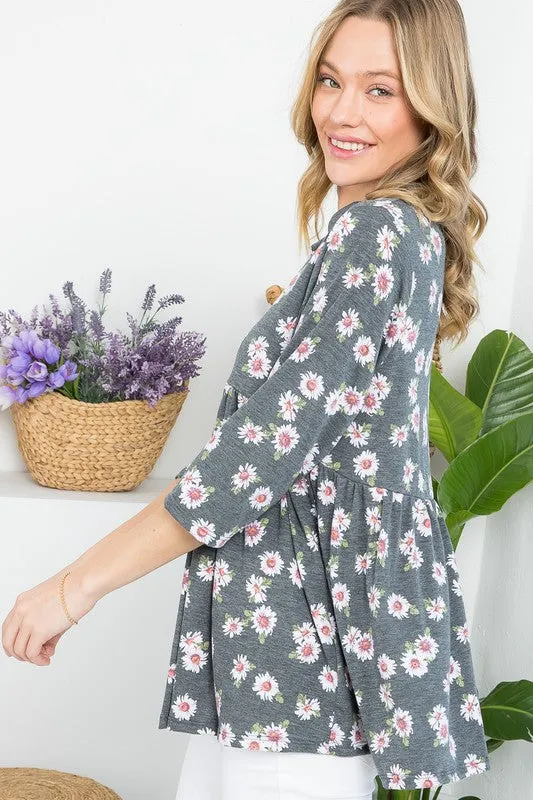 Plus Floral Split Neckline Babydoll Tunic