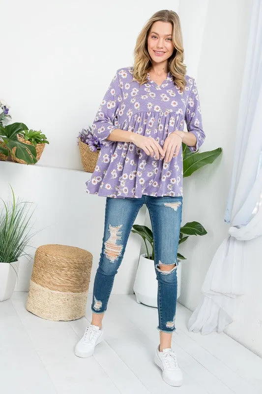 Plus Floral Split Neckline Babydoll Tunic