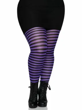 Plus Size Striped Tights in Black & Purple