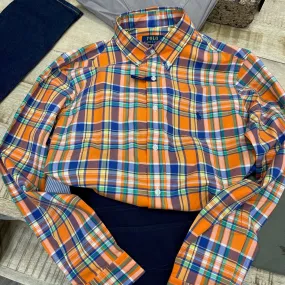 Poplin Stretch Custom Fit Shirt - Check - Orange/Navy Multi