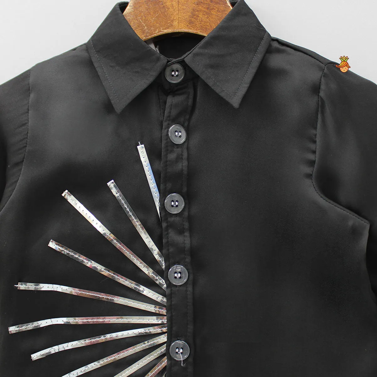 Pre Order: Collar Neck Stripes Detailed Black Shirt