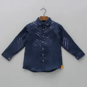 Pre Order: Collar Neck Stripes Detailed Blue Shirt