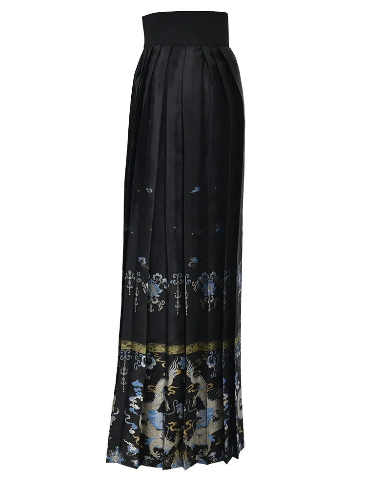 Pre Order:  Pleated Dragon Jacquard Lace Up Skirt