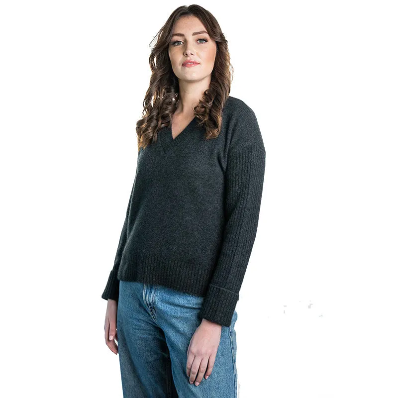 Premium Possum and Merino Wool - V Neck Ribbed Jumper