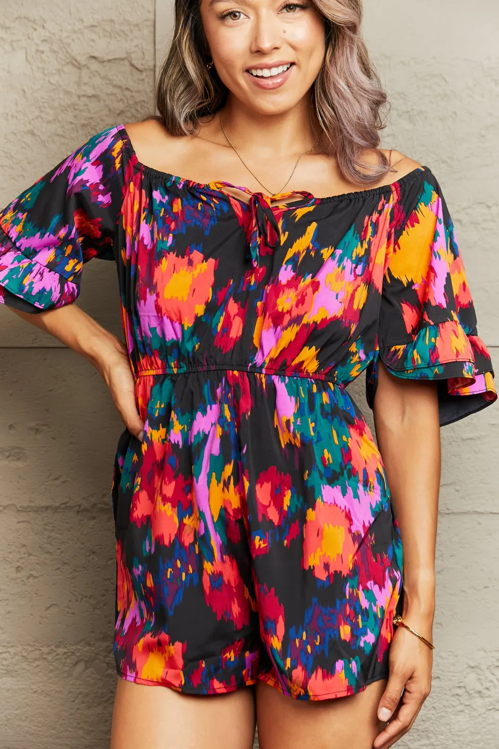 Printed Tied Flounce Sleeve Romper