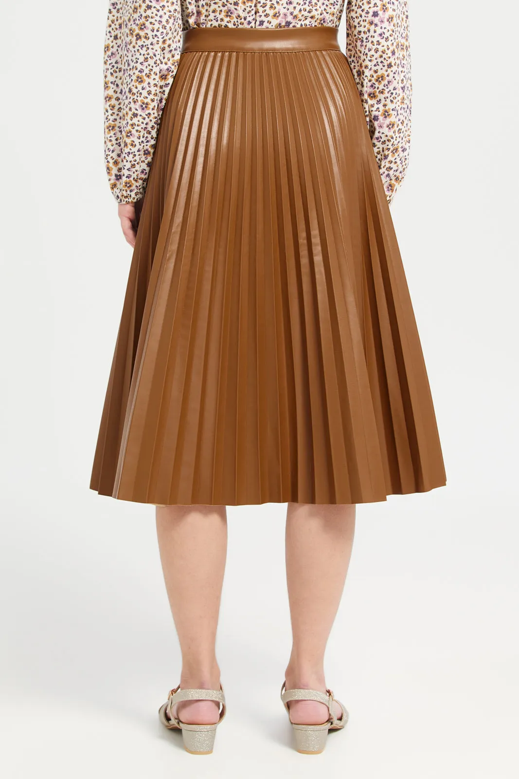 Pu Brown Pleated Skirts