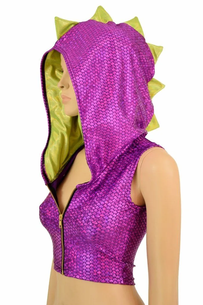 Purple Dragon Zipper Front Crop Top