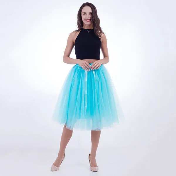 Quality 5 Layers 65cm Summer Midi Tulle Skirt Fashion Pleated TUTU Skirts Womens Lolita Petticoat Bridesmaids Jupe Saia faldas