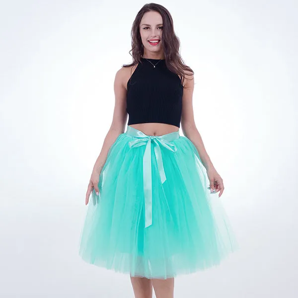 Quality 5 Layers 65cm Summer Midi Tulle Skirt Fashion Pleated TUTU Skirts Womens Lolita Petticoat Bridesmaids Jupe Saia faldas