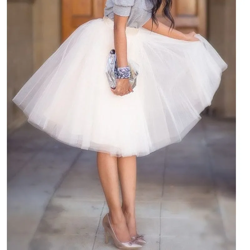 Quality 5 Layers 65cm Summer Midi Tulle Skirt Fashion Pleated TUTU Skirts Womens Lolita Petticoat Bridesmaids Jupe Saia faldas