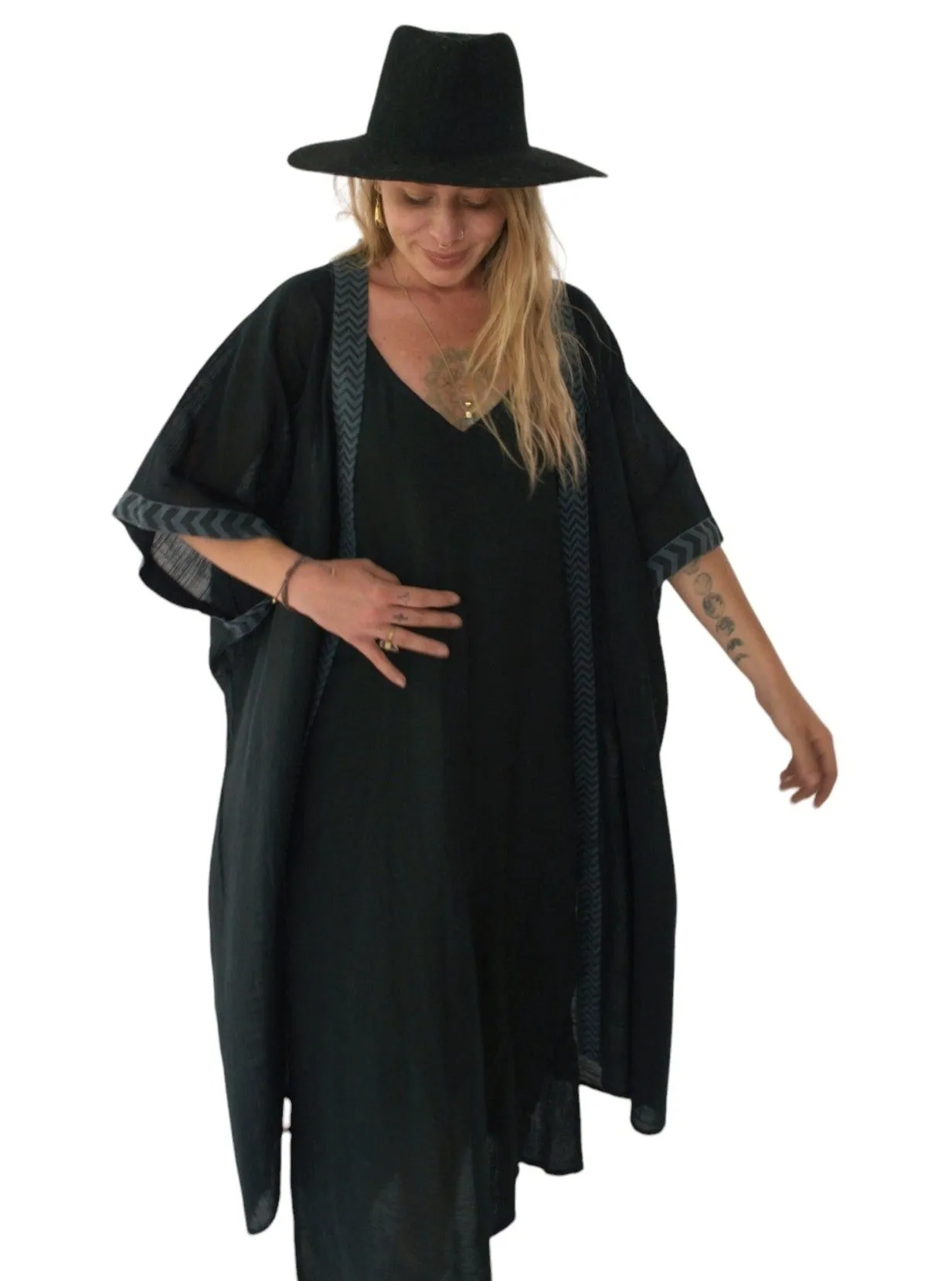 Raw Cotton Black Kimono