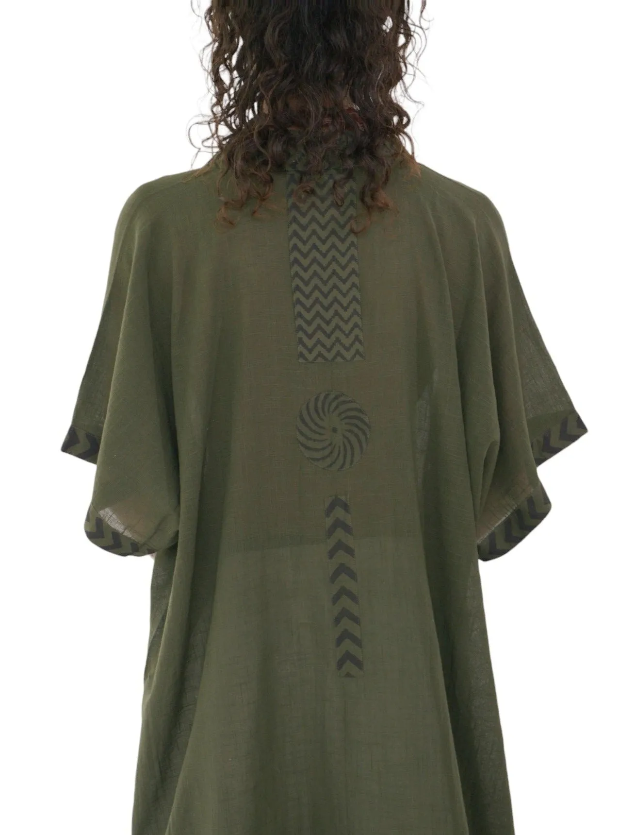 Raw Cotton Forest Green Kimono