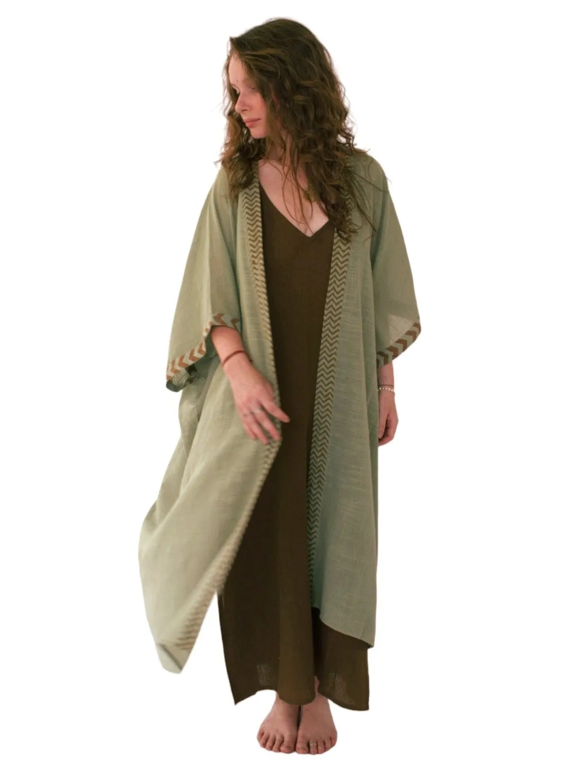 Raw Cotton Sage Green Kimono