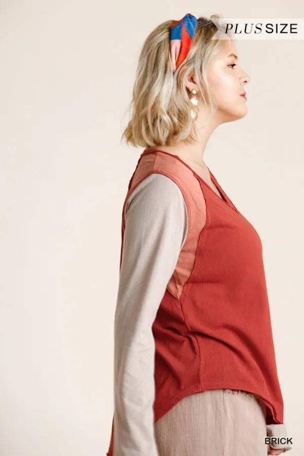 Raw Edge Color Block Top, Brick