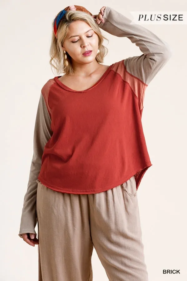 Raw Edge Color Block Top, Brick