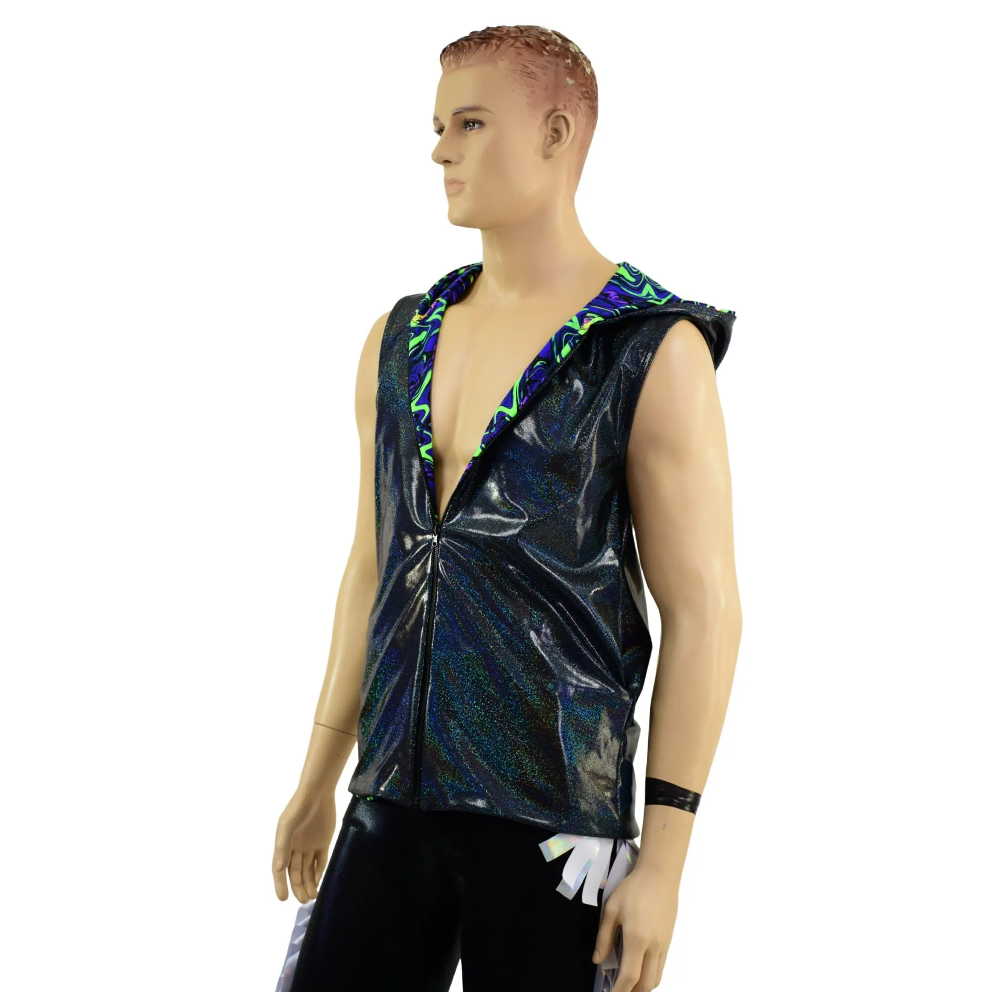 Ready to Ship Mens Fully Lined Zipper Front Hooded Vest with Pockets Small