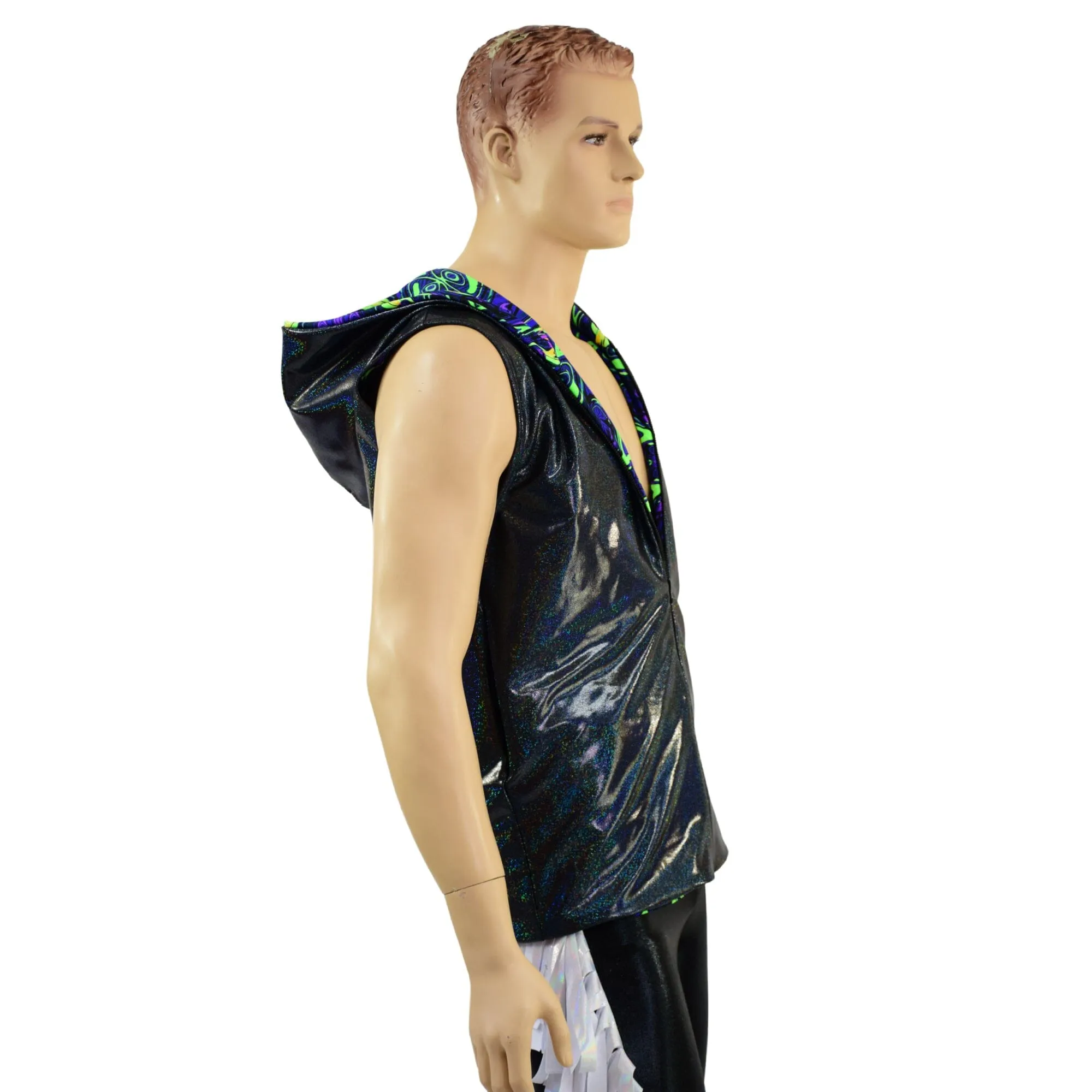 Ready to Ship Mens Fully Lined Zipper Front Hooded Vest with Pockets Small