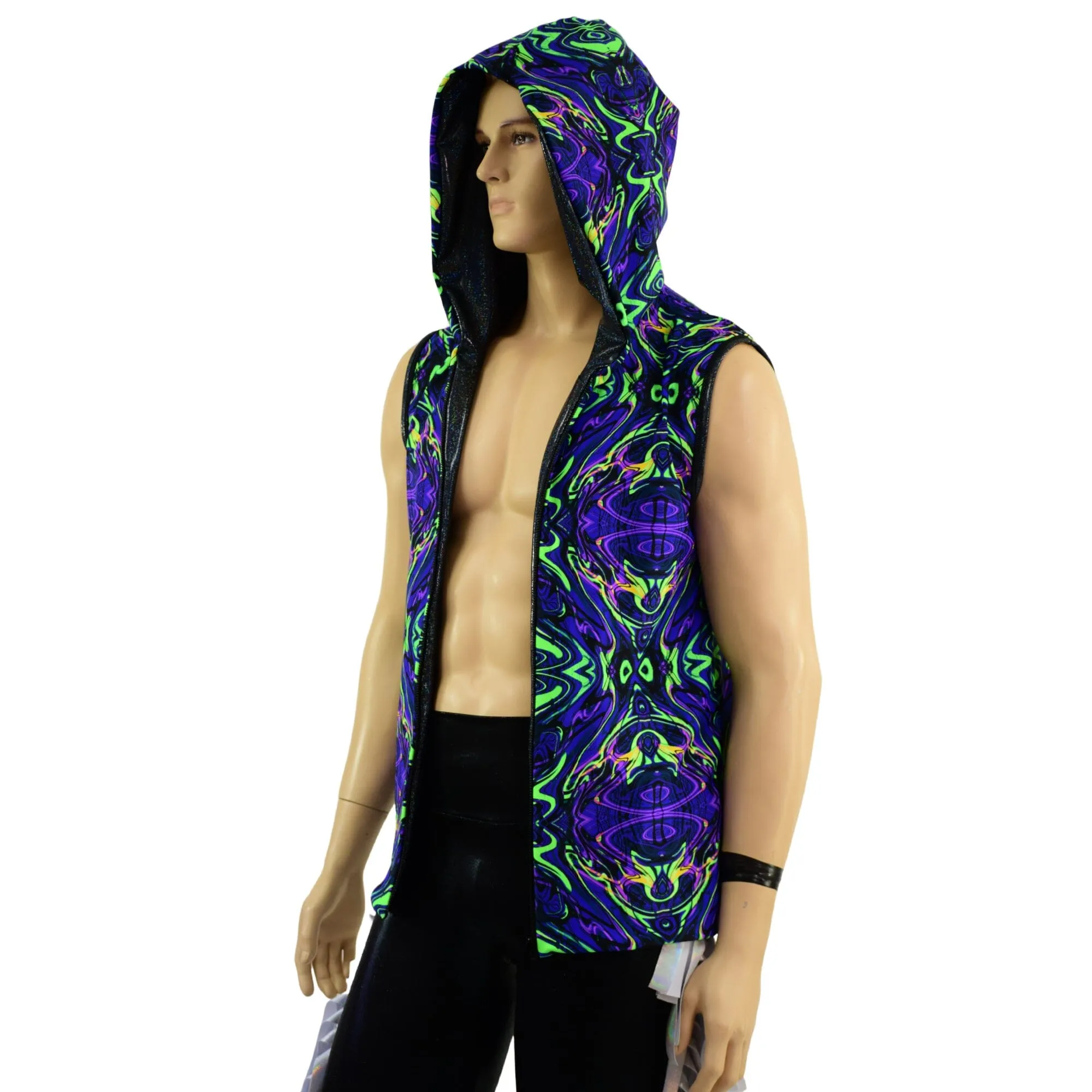 Ready to Ship Mens Fully Lined Zipper Front Hooded Vest with Pockets Small