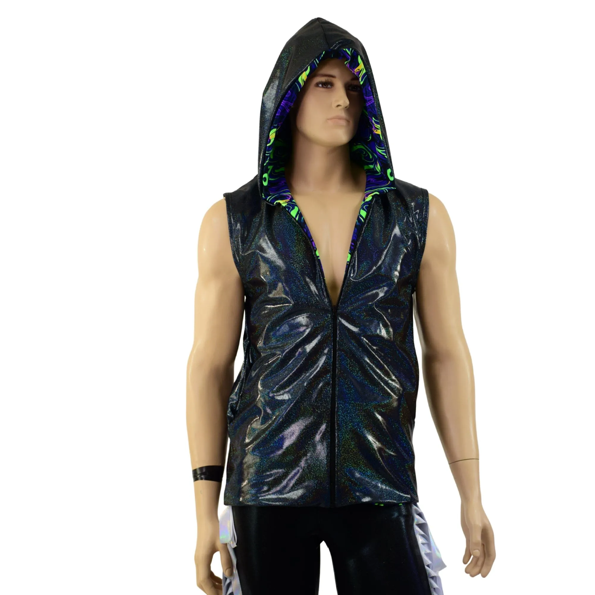 Ready to Ship Mens Fully Lined Zipper Front Hooded Vest with Pockets Small