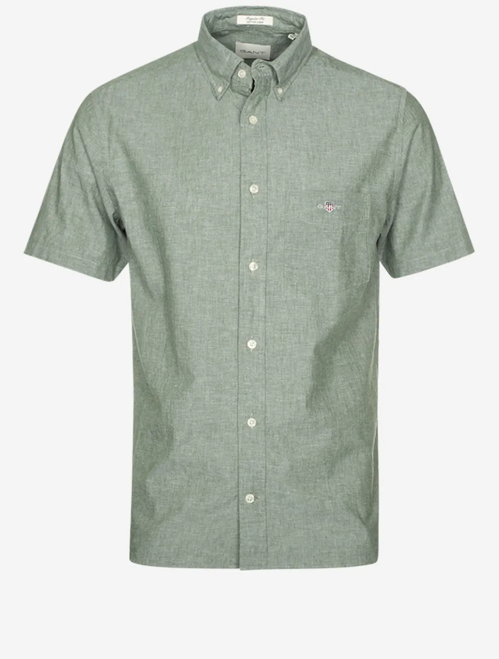 Regular Cotton Linen Short Sleeve Shirt Pine Green