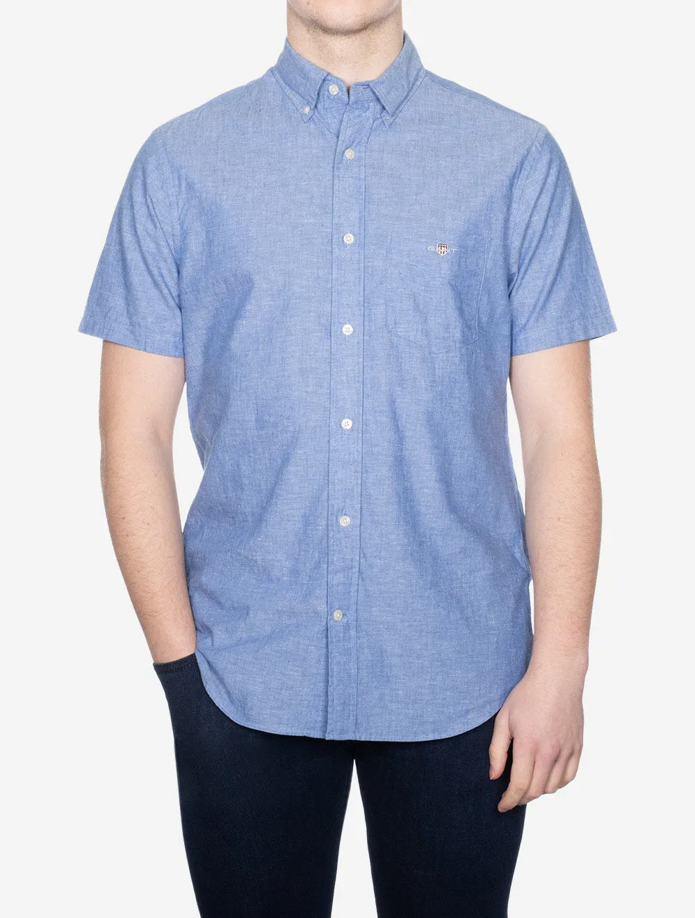 Regular Cotton Linen Short Sleeve Shirt Rich Blue