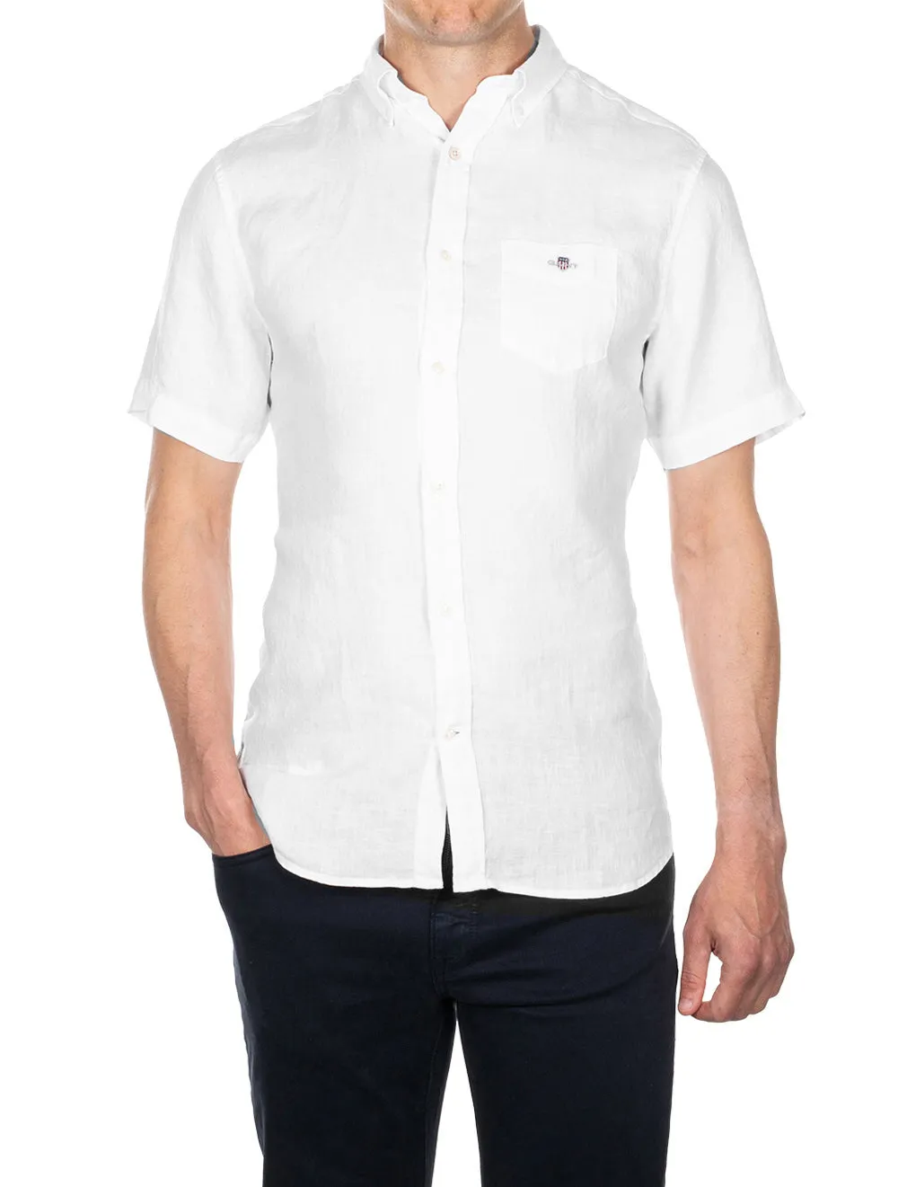 Regular Cotton Linen Short Sleeve Shirt White