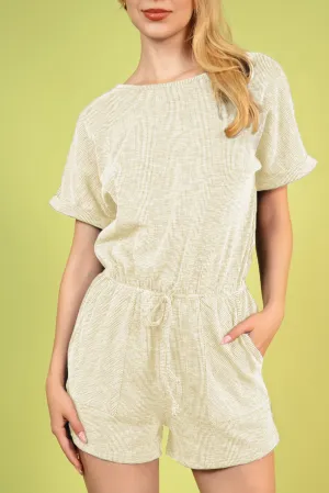 Round Neck Short Sleeve Romper with Pockets