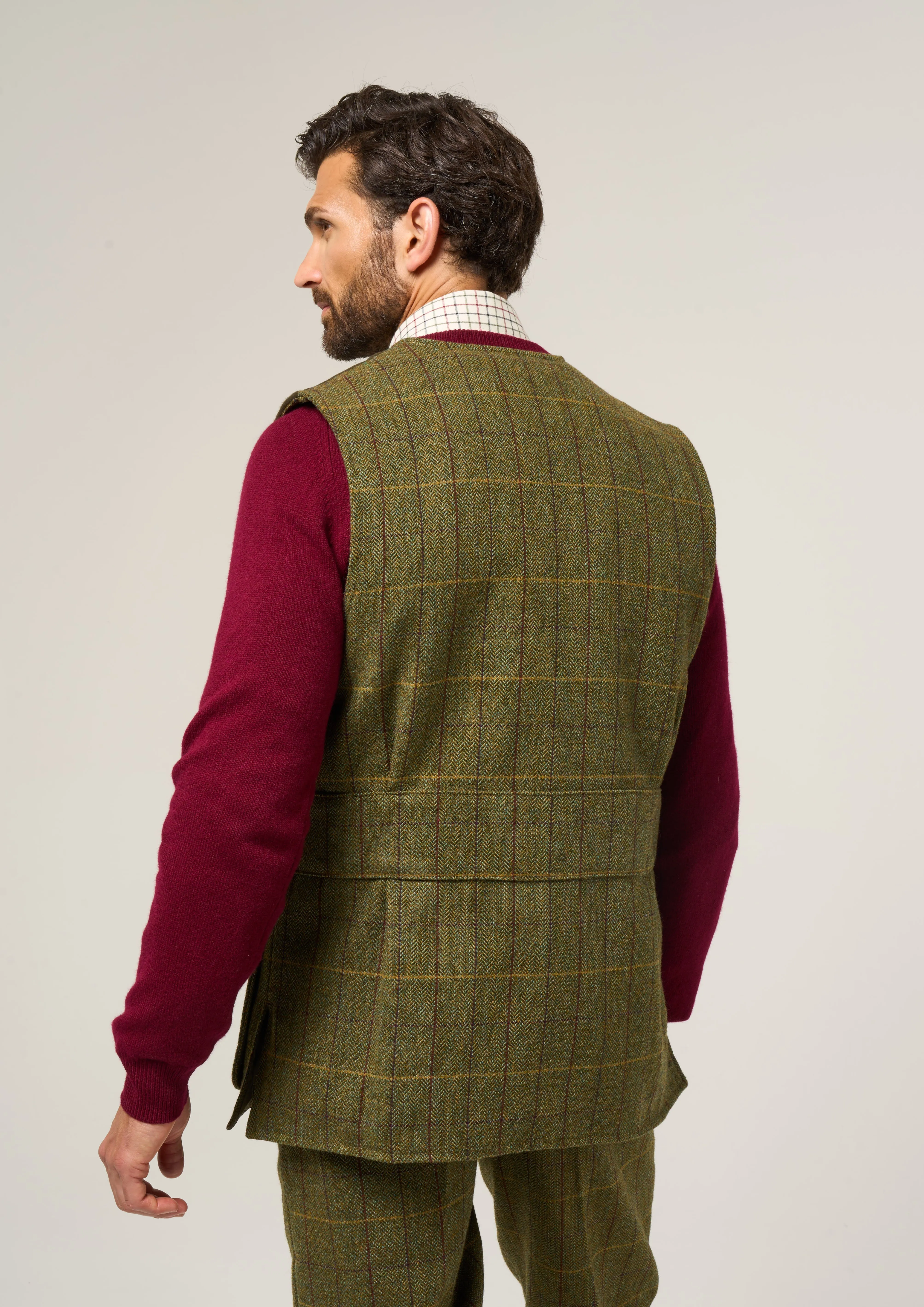 Rutland Men's Tweed Shooting Waistcoat In Green Ash - Shooting Fit